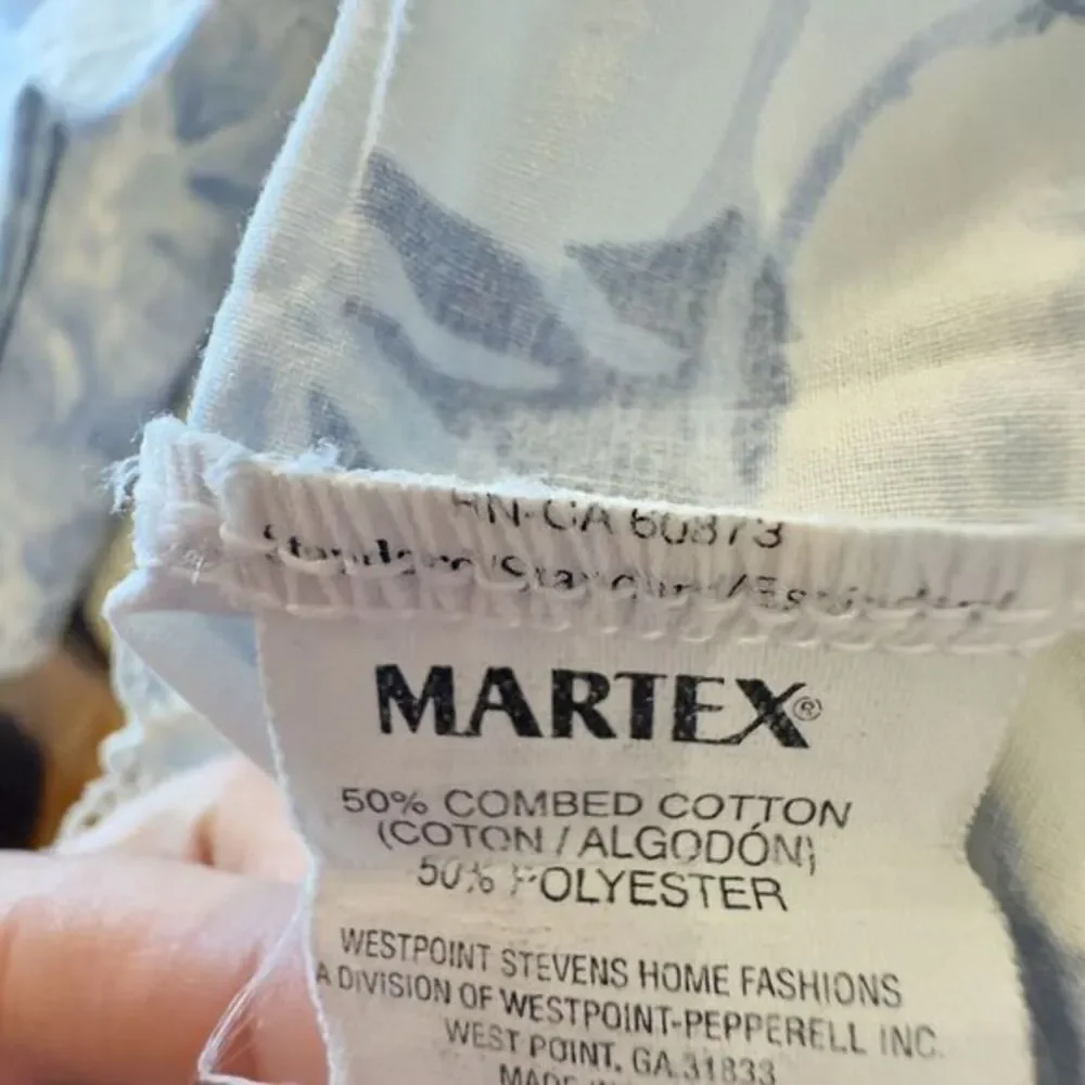 Rare Eileen West Martex Blue Peony Floral QUEEN Sheet Set 4PC‎ Eyelet Lace Trim